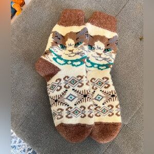 Rare Cat Lovers Vtg Wool Knit Socks Cat Size 4-8 Women
